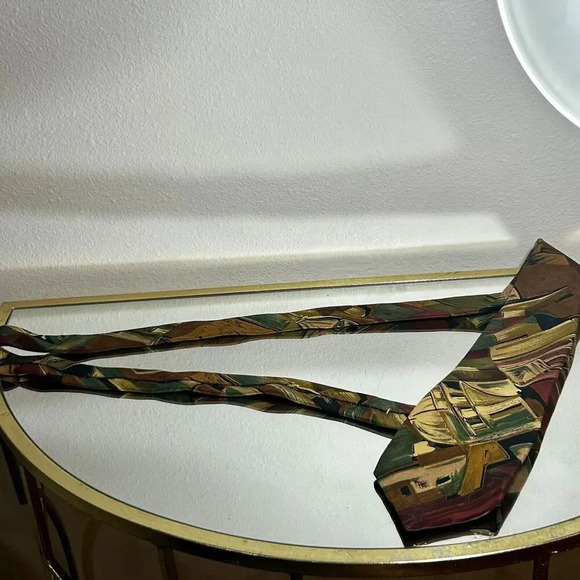 Oscar de la Renta neckwear abstract black red 100% silk tie necktie made in USA - Picture 6 of 10